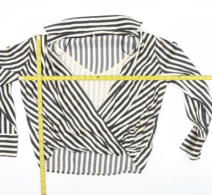 H&M Womens Black White Striped Wrap Blouse Size 12 Long Sleeve