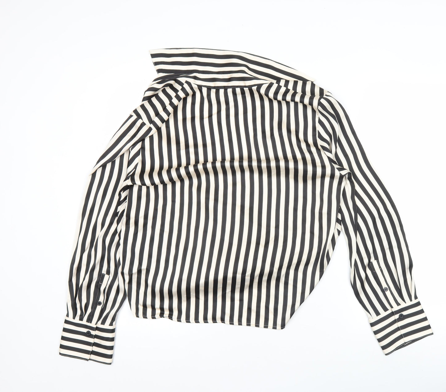 H&M Womens Black White Striped Wrap Blouse Size 12 Long Sleeve