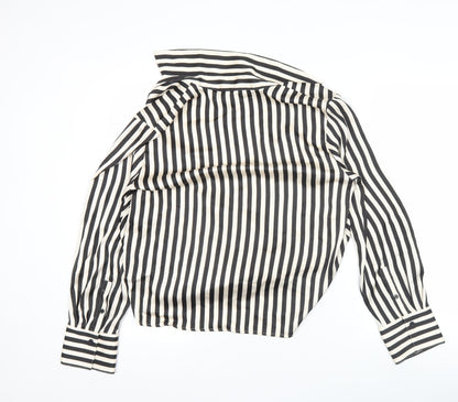 H&M Womens Black White Striped Wrap Blouse Size 12 Long Sleeve