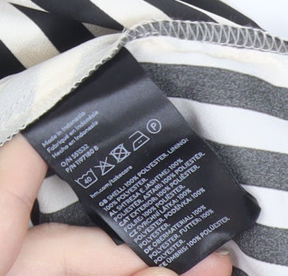 H&M Womens Black White Striped Wrap Blouse Size 12 Long Sleeve