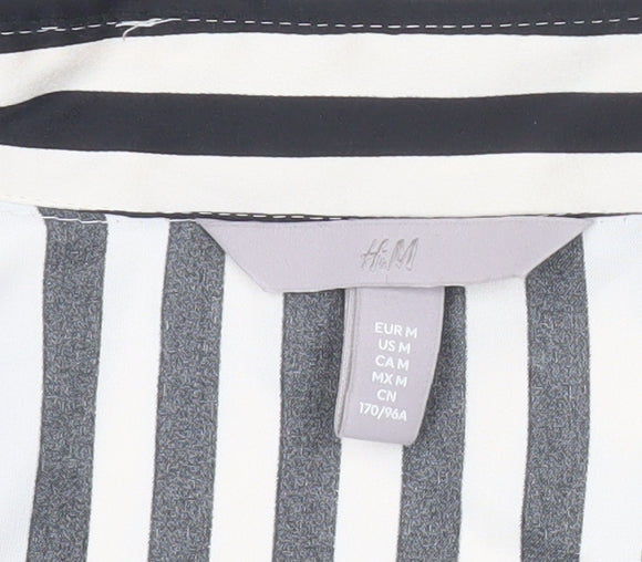 H&M Womens Black White Striped Wrap Blouse Size 12 Long Sleeve