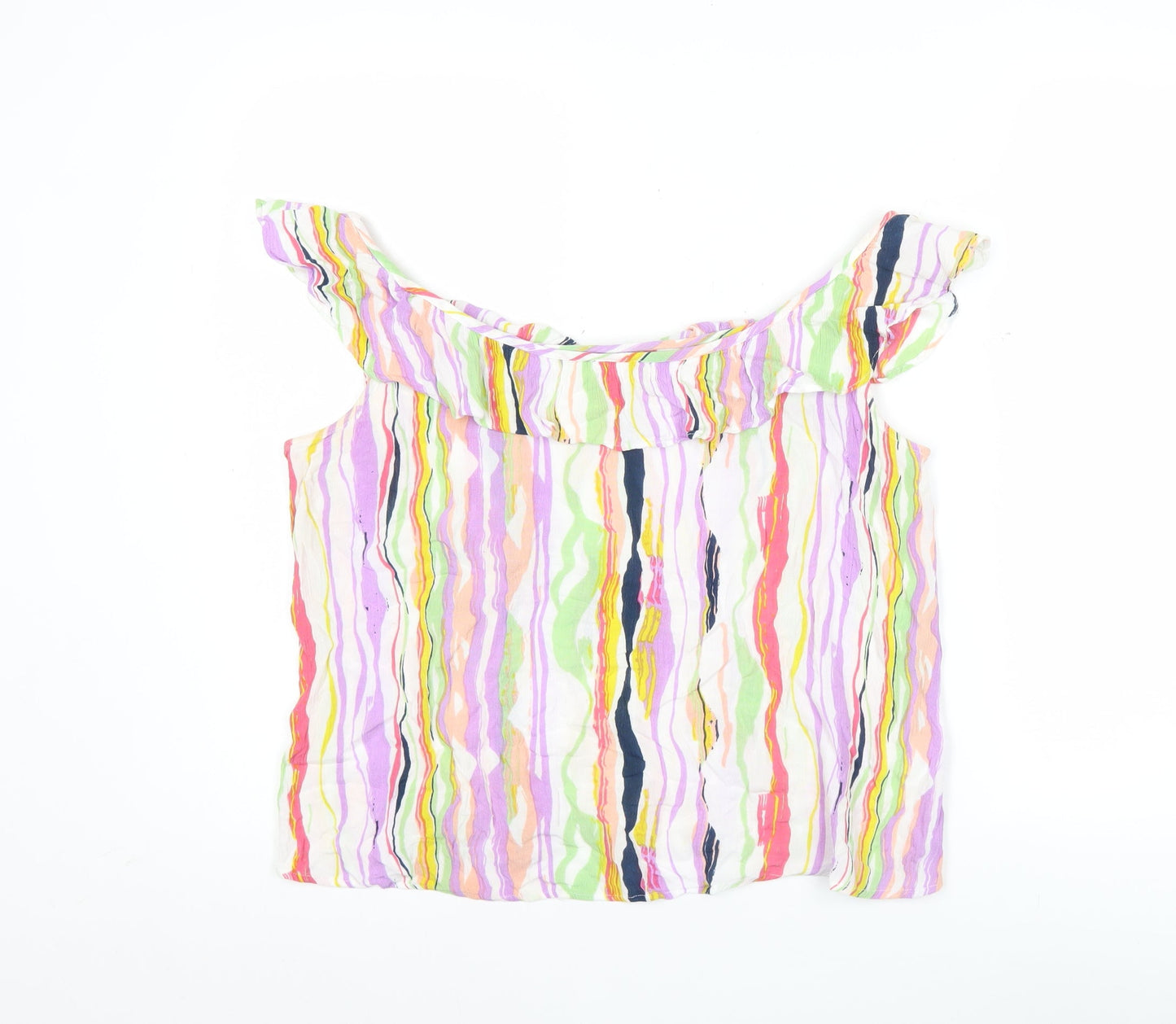 Cerulean Women’s Multicoloured Striped Ruffle Tank Top Size S Viscose