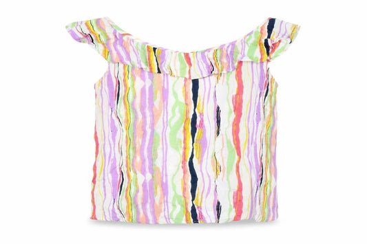 Cerulean Women’s Multicoloured Striped Ruffle Tank Top Size S Viscose
