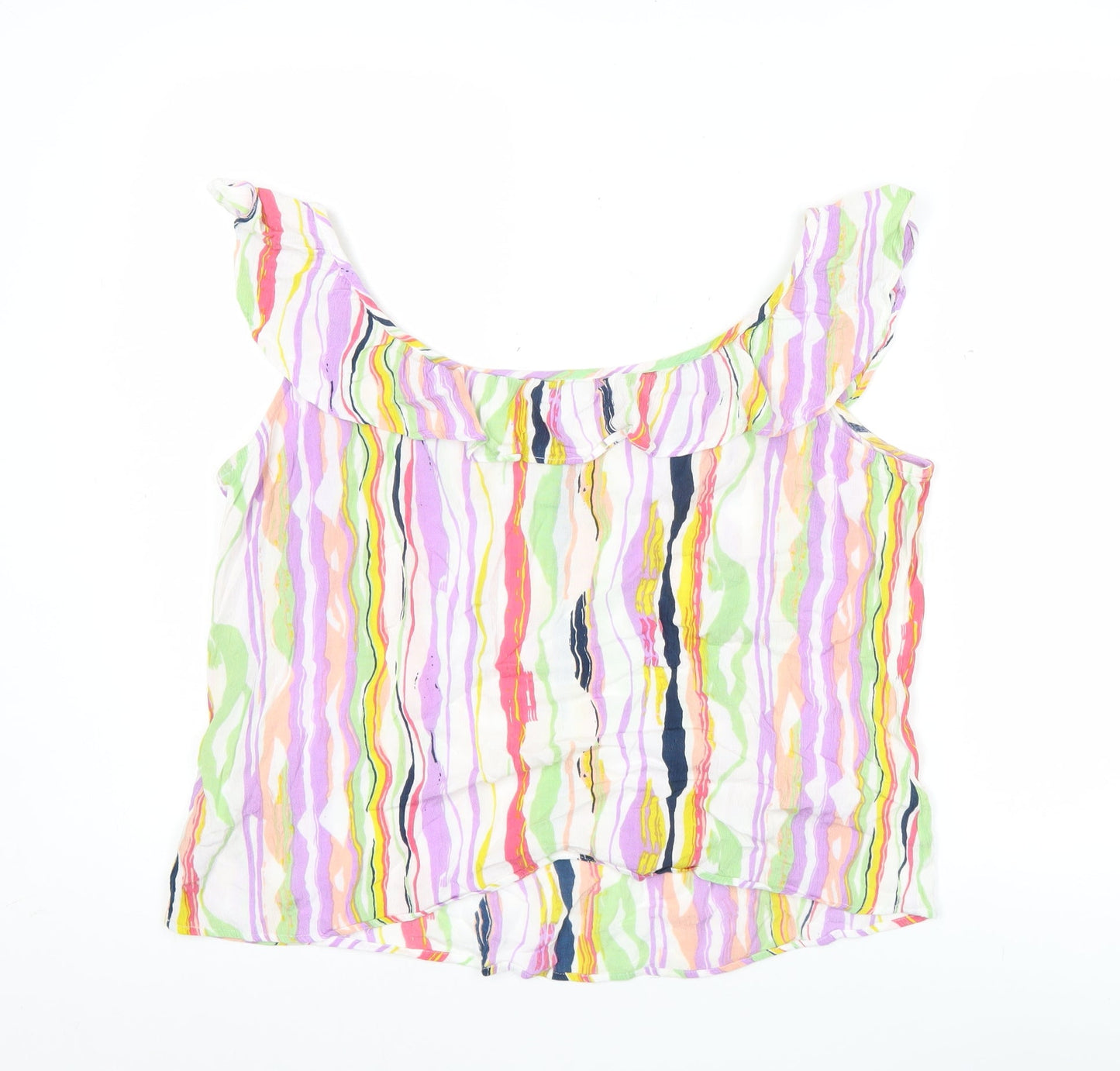 Cerulean Women’s Multicoloured Striped Ruffle Tank Top Size S Viscose