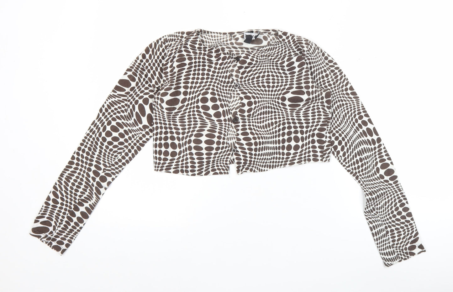 Motel Womens Brown Geometric Cropped Button-Up Top Size L