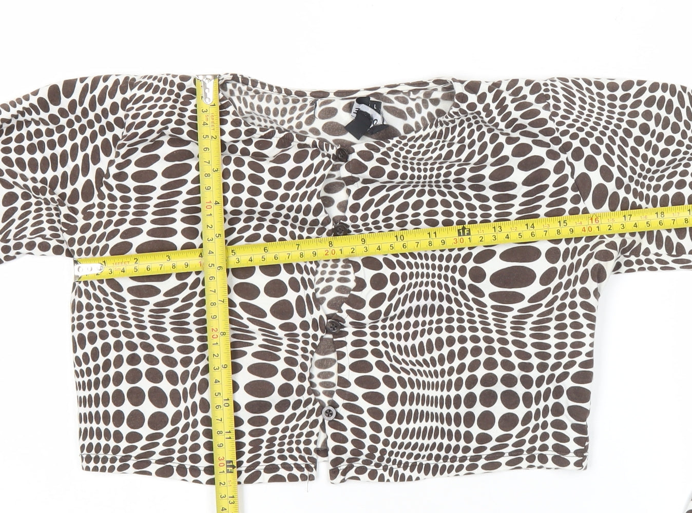 Motel Womens Brown Geometric Cropped Button-Up Top Size L