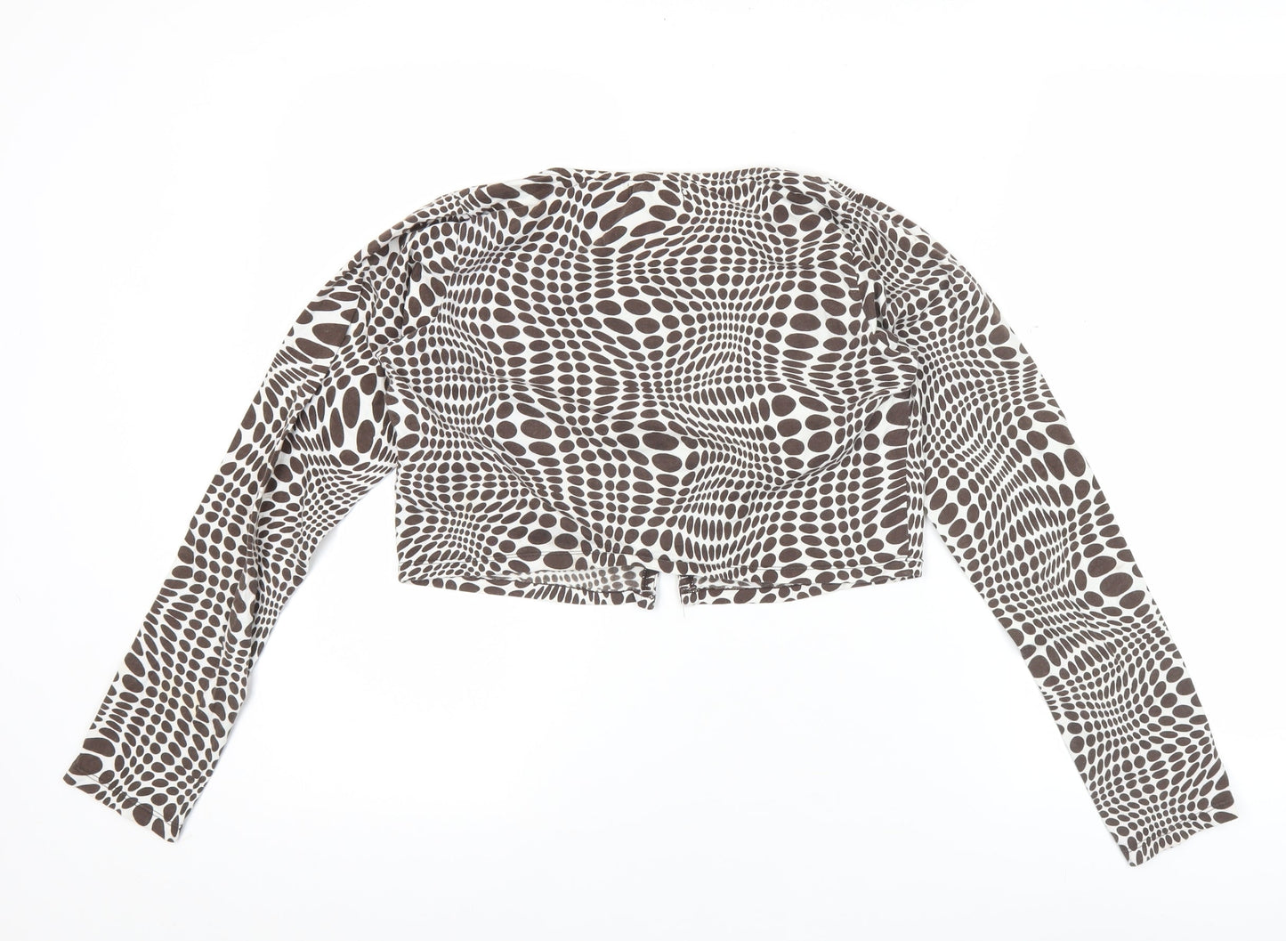 Motel Womens Brown Geometric Cropped Button-Up Top Size L