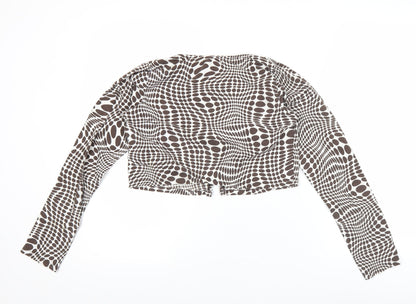 Motel Womens Brown Geometric Cropped Button-Up Top Size L