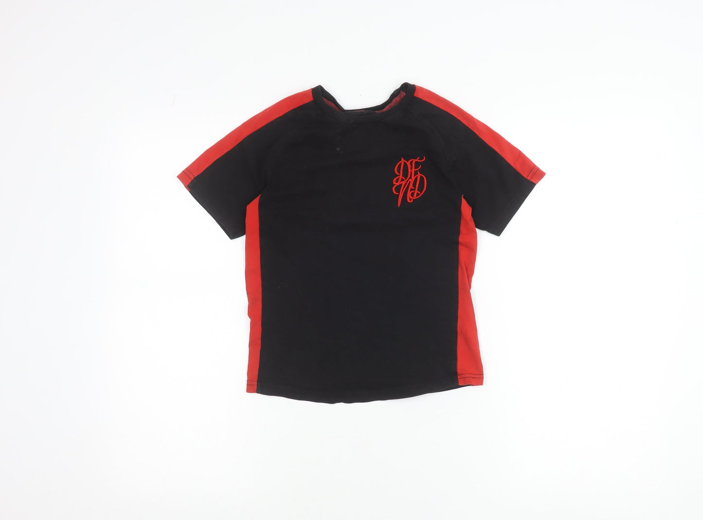 DFND Boys Black Red Colourblock Logo Crew Neck T-Shirt 7-8 Years