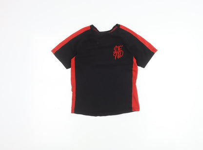 DFND Boys Black Red Colourblock Logo Crew Neck T-Shirt 7-8 Years