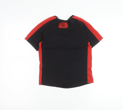 DFND Boys Black Red Colourblock Logo Crew Neck T-Shirt 7-8 Years