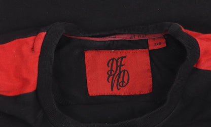 DFND Boys Black Red Colourblock Logo Crew Neck T-Shirt 7-8 Years