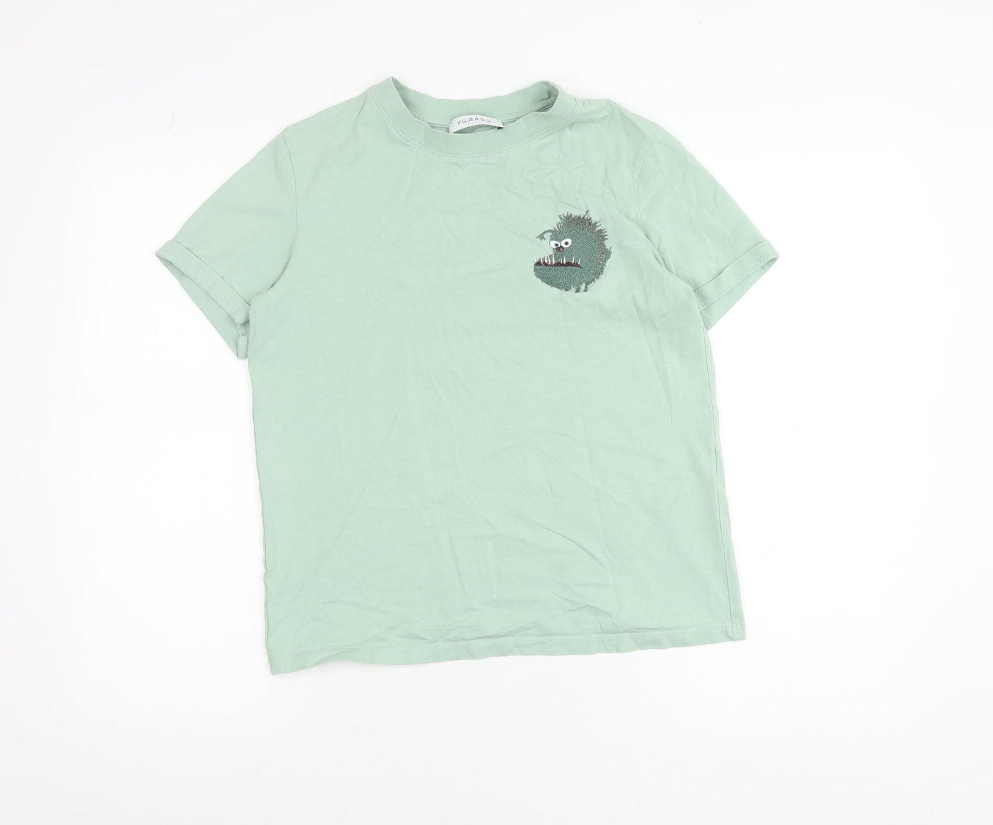 V Grass Studio Boys Green Minions Embroidered Cotton T-Shirt Size 12