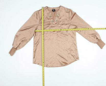 K Design Women’s Beige Satin Blouse Size S Long Sleeve Tunic