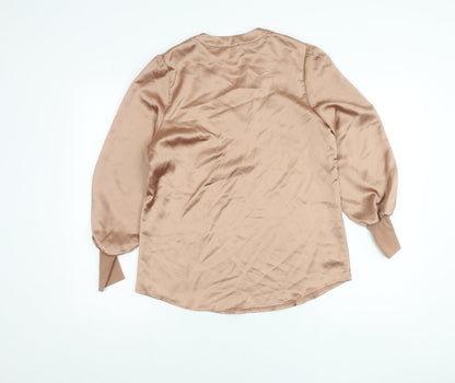 K Design Women’s Beige Satin Blouse Size S Long Sleeve Tunic