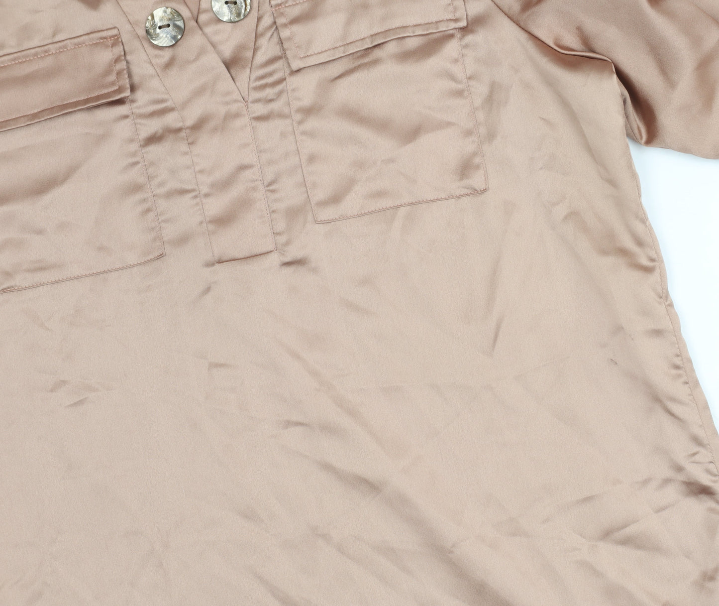 K Design Women’s Beige Satin Blouse Size S Long Sleeve Tunic