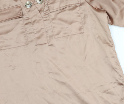 K Design Women’s Beige Satin Blouse Size S Long Sleeve Tunic
