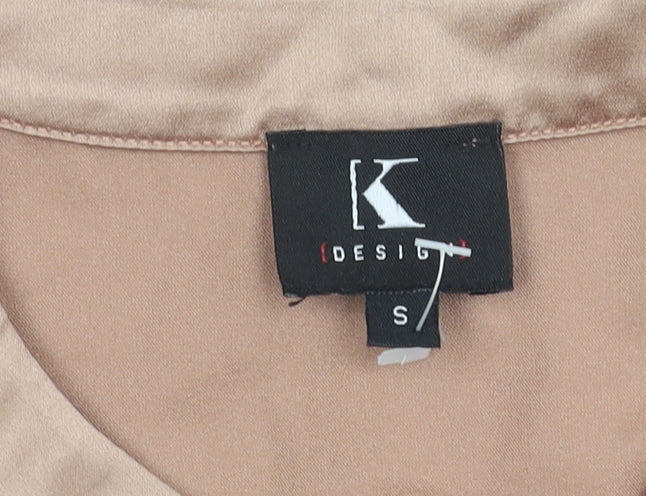 K Design Women’s Beige Satin Blouse Size S Long Sleeve Tunic