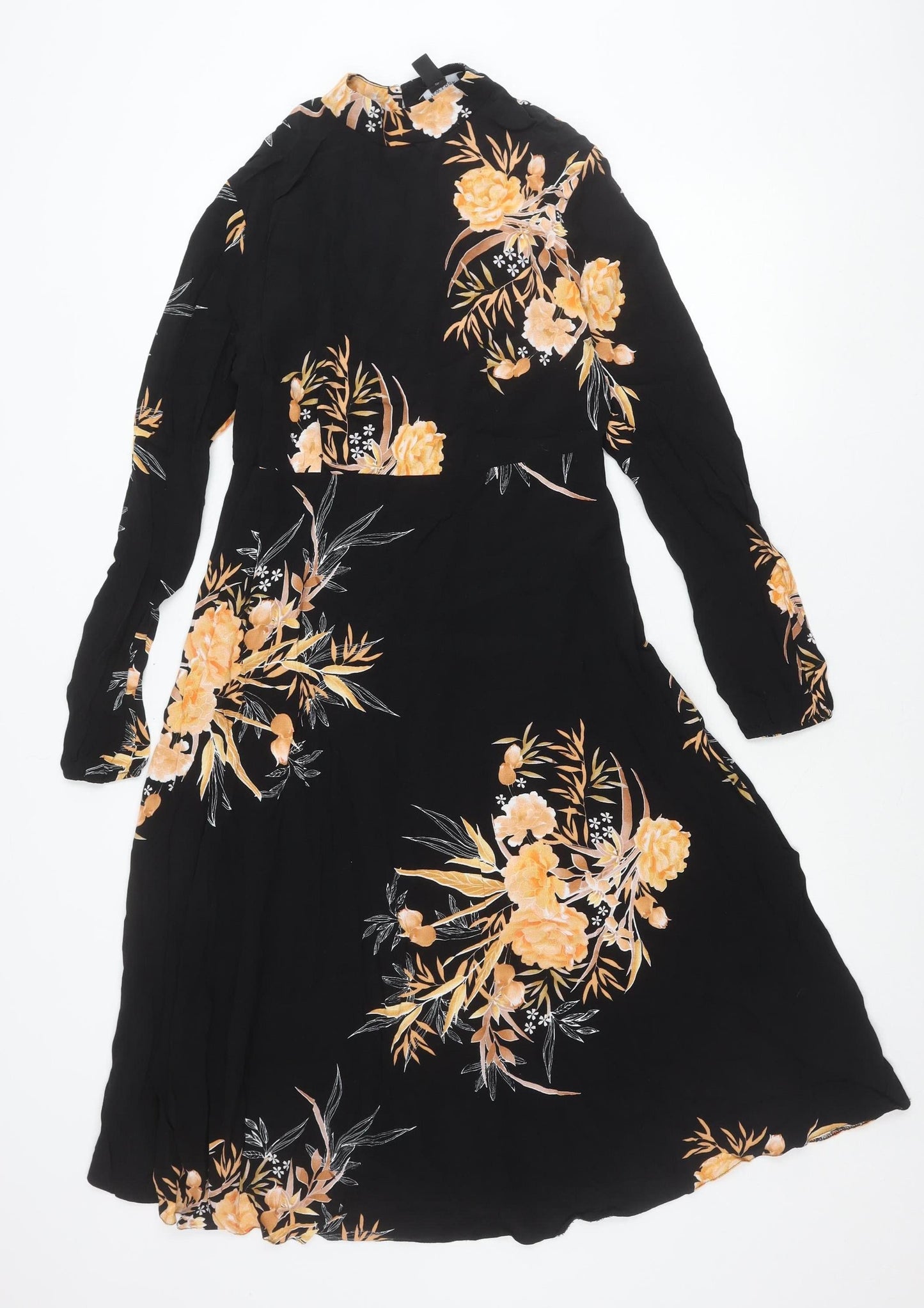 New Look Tall Womens Black Floral Midi Dress Size 12 A-Line