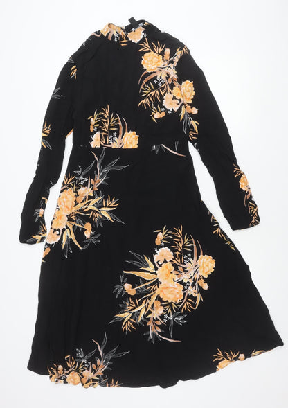 New Look Tall Womens Black Floral Midi Dress Size 12 A-Line