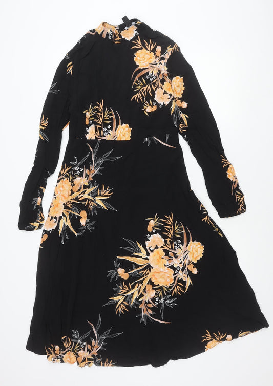 New Look Tall Womens Black Floral Midi Dress Size 12 A-Line