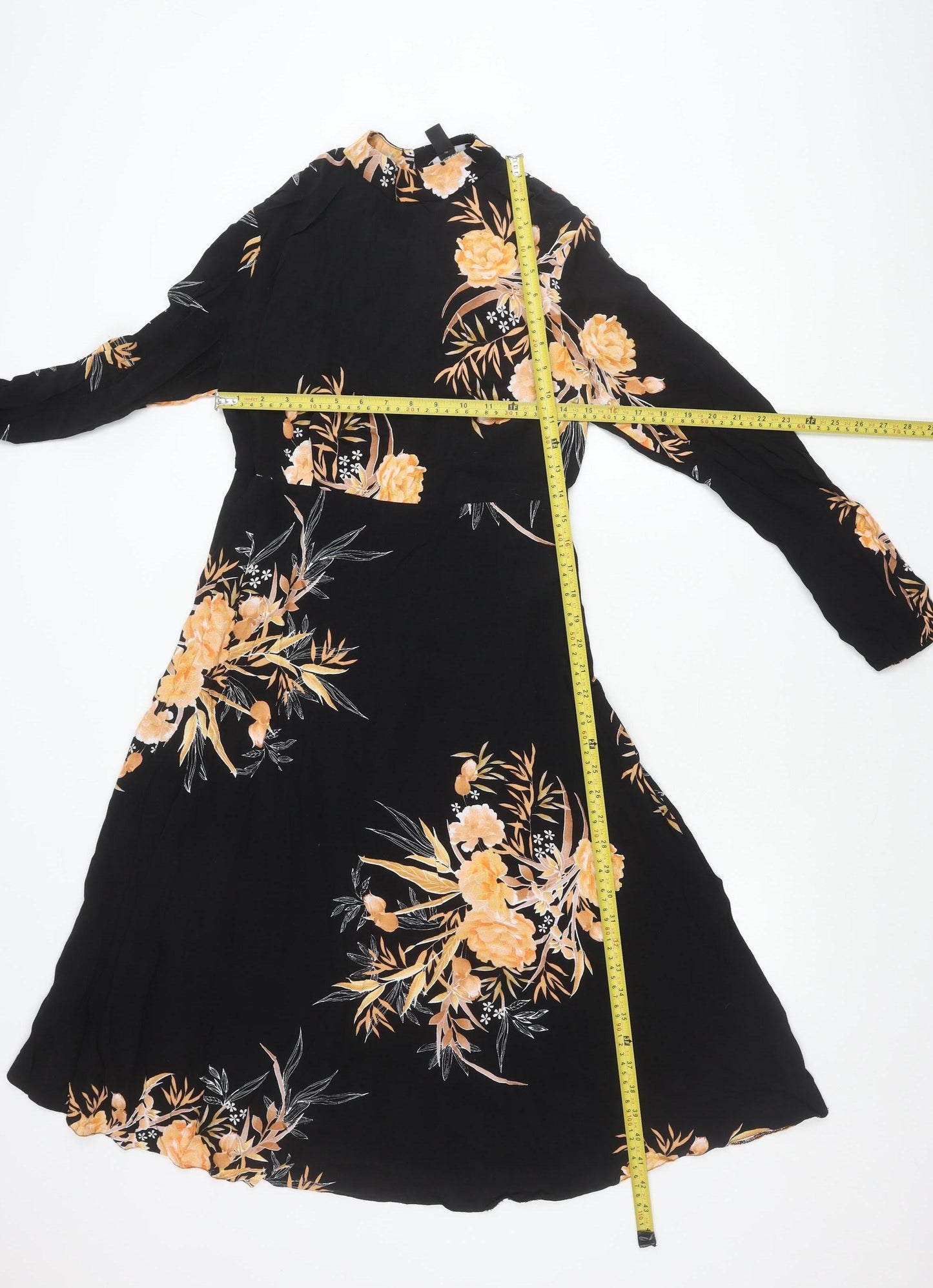 New Look Tall Womens Black Floral Midi Dress Size 12 A-Line
