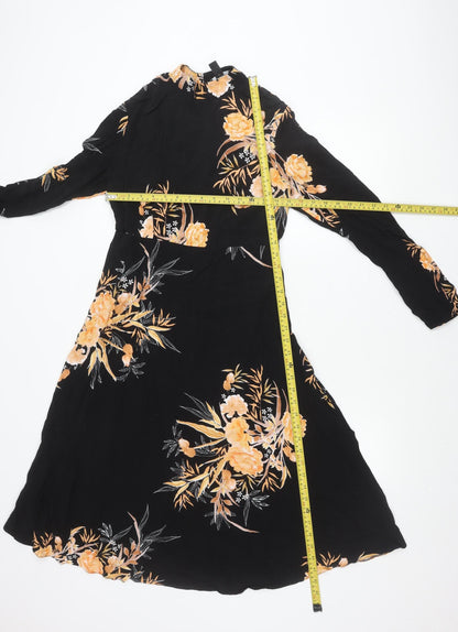 New Look Tall Womens Black Floral Midi Dress Size 12 A-Line