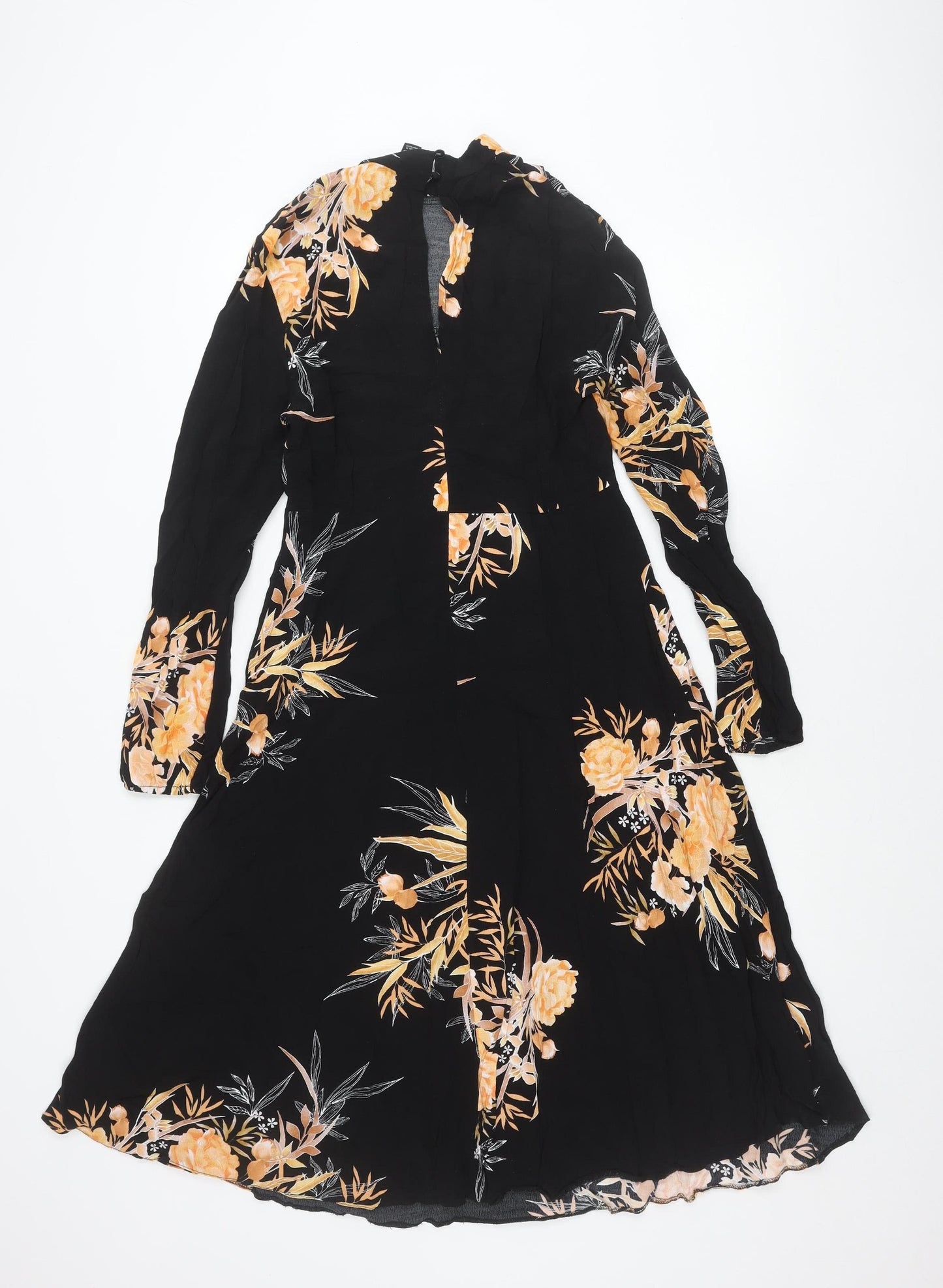 New Look Tall Womens Black Floral Midi Dress Size 12 A-Line