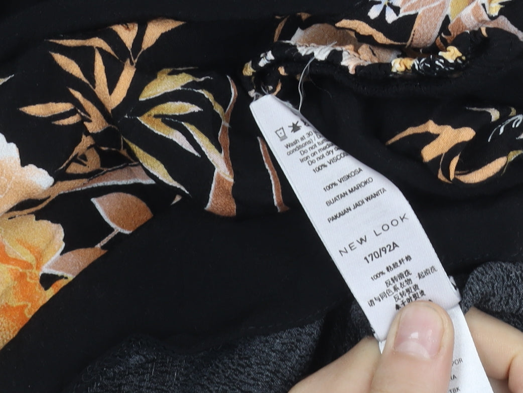 New Look Tall Womens Black Floral Midi Dress Size 12 A-Line