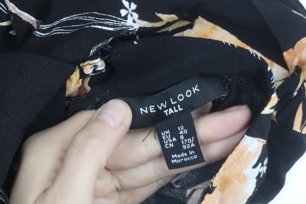 New Look Tall Womens Black Floral Midi Dress Size 12 A-Line