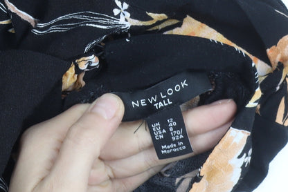 New Look Tall Womens Black Floral Midi Dress Size 12 A-Line
