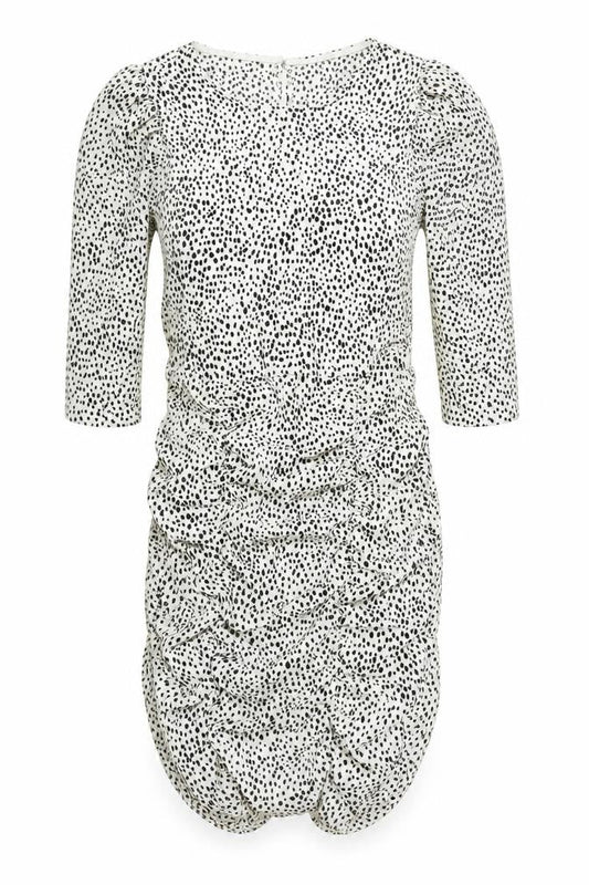 New Look Women White Animal Print Bodycon Dress Size 8 Long Sleeve Ruched