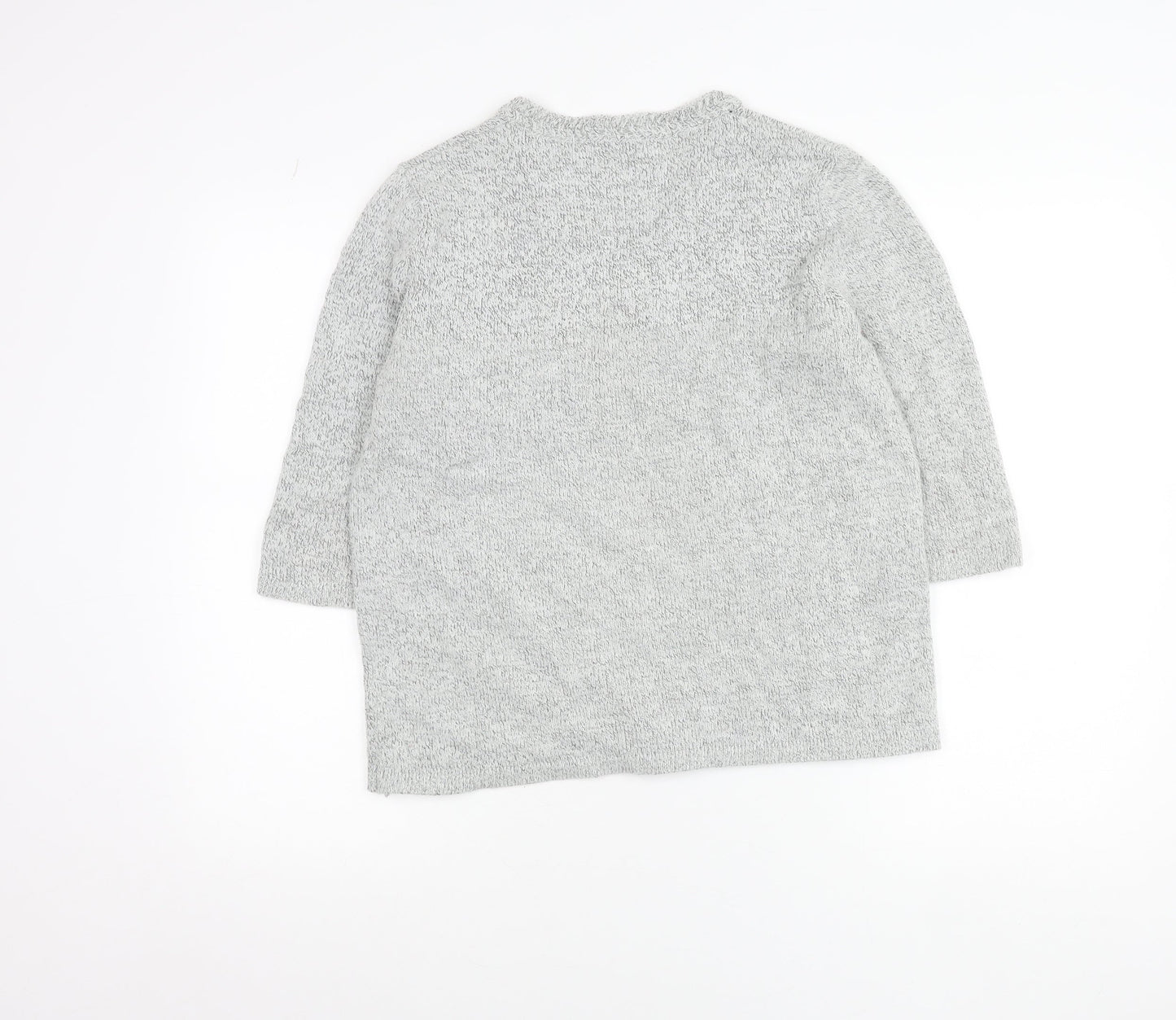 Damart Women’s Grey Floral Embroidered V-Neck Knit Jumper Size 10/12