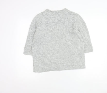 Damart Women’s Grey Floral Embroidered V-Neck Knit Jumper Size 10/12