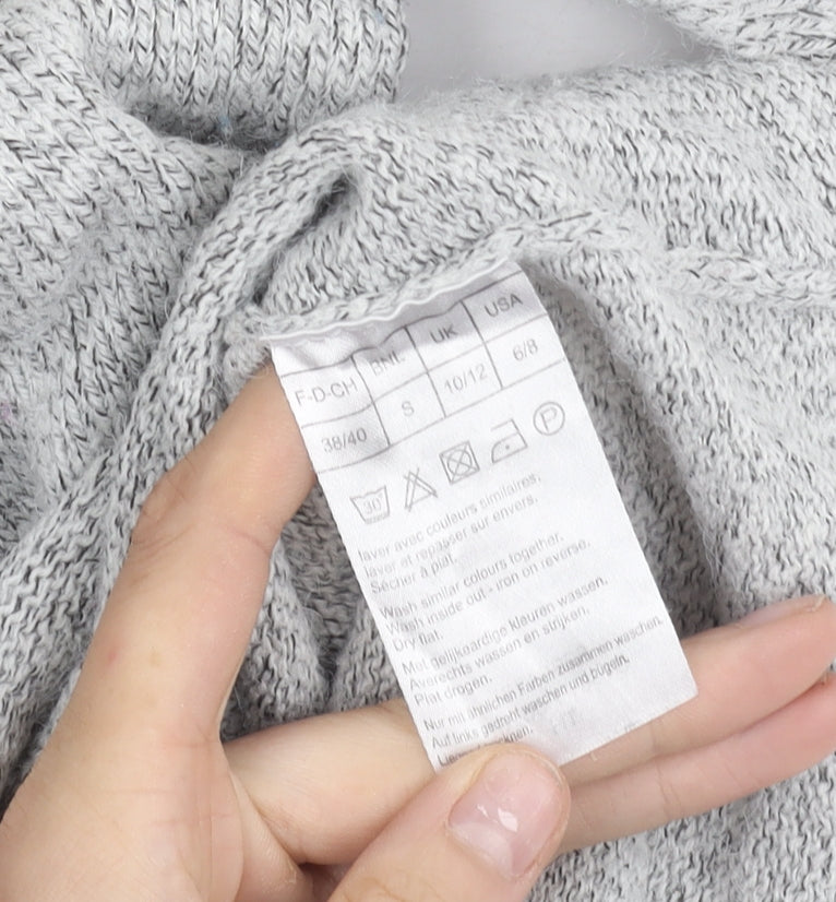 Damart Women’s Grey Floral Embroidered V-Neck Knit Jumper Size 10/12