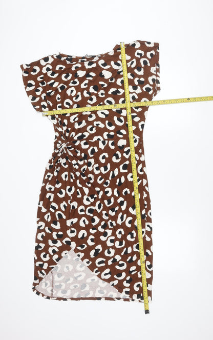 Dorothy Perkins Women’s Brown Animal Print Strapless Bodycon Dress UK 8