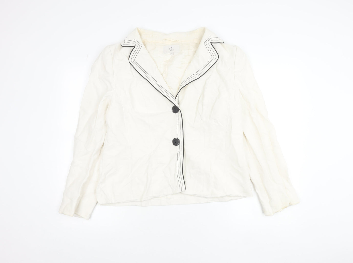 CC Women White Size 16 Linen Blend Tailored Suit Jacket
