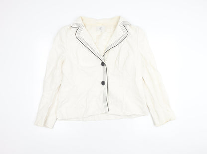 CC Women White Size 16 Linen Blend Tailored Suit Jacket