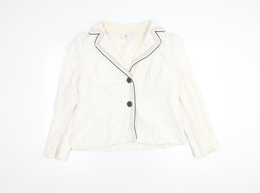 CC Women White Size 16 Linen Blend Tailored Suit Jacket