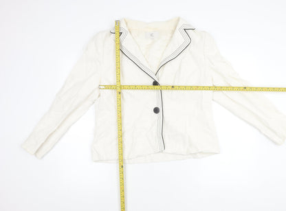 CC Women White Size 16 Linen Blend Tailored Suit Jacket
