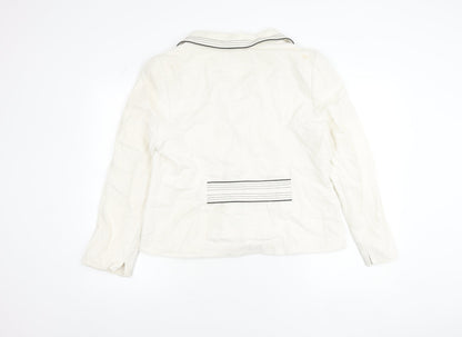 CC Women White Size 16 Linen Blend Tailored Suit Jacket