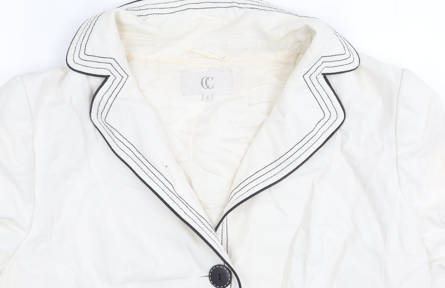 CC Women White Size 16 Linen Blend Tailored Suit Jacket