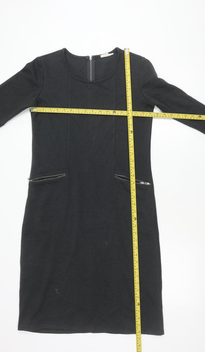 Thought Womens Black Shift Dress Size 10 Long Sleeve Cotton Blend