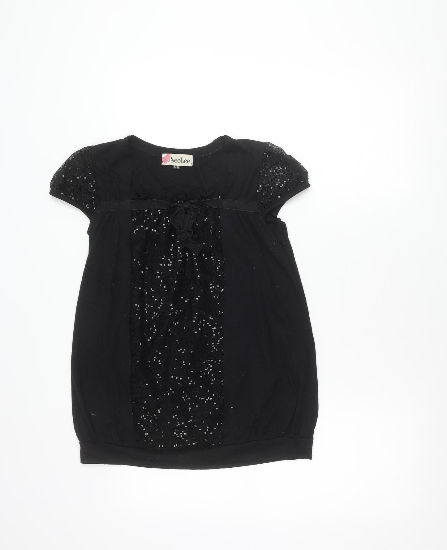 SooLee Women Black Sequin Tunic Blouse S Short Sleeve Party Top