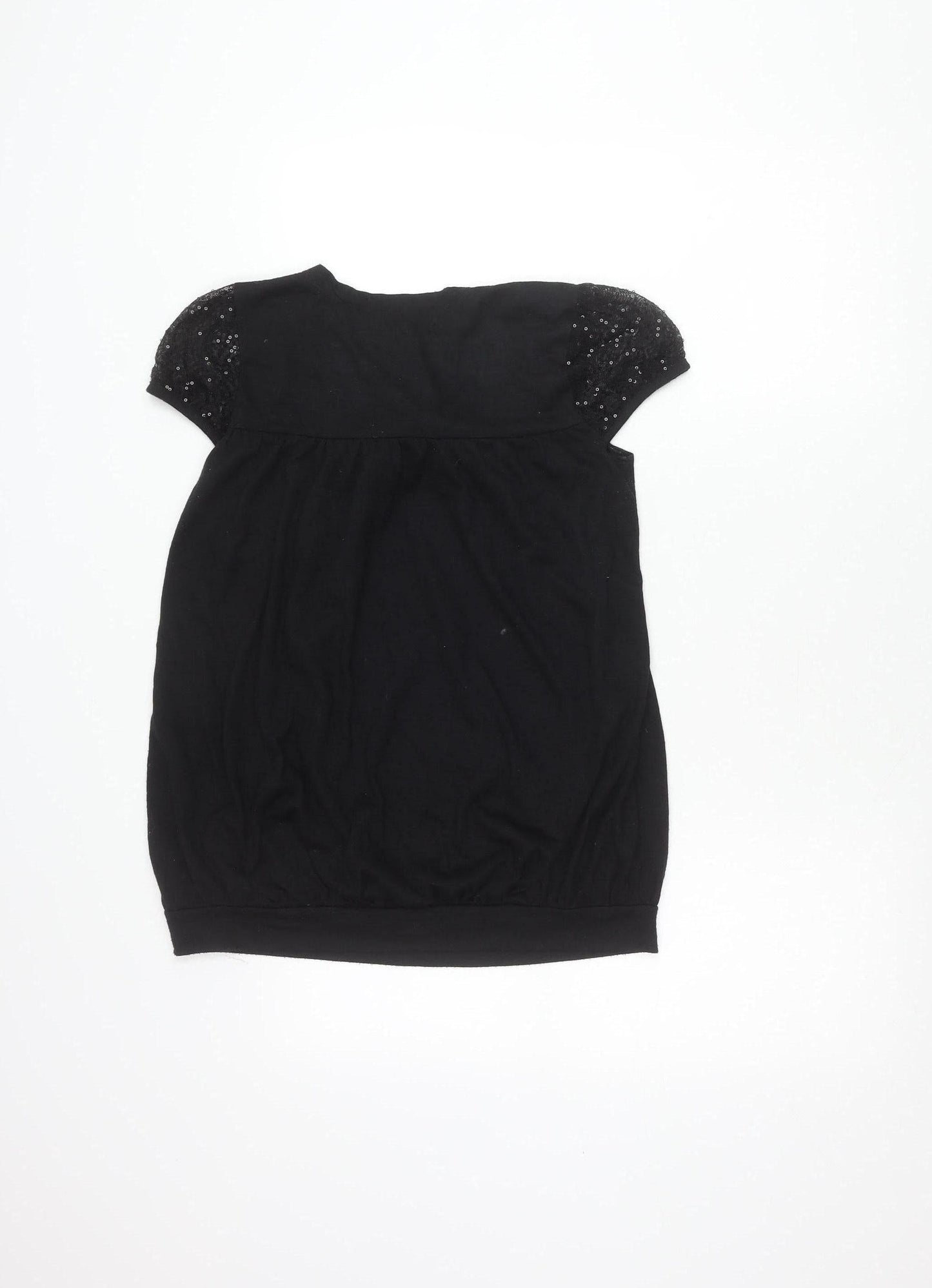 SooLee Women Black Sequin Tunic Blouse S Short Sleeve Party Top