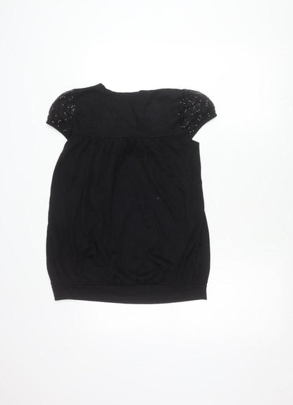 SooLee Women Black Sequin Tunic Blouse S Short Sleeve Party Top