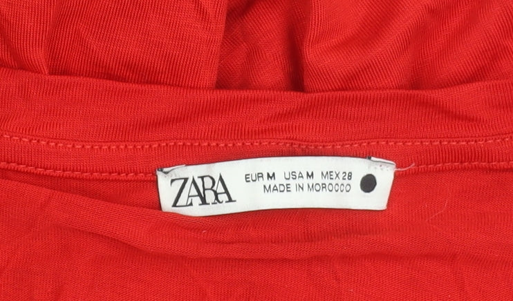 Zara Womens Red Viscose Basic T-Shirt Size M Short Sleeve