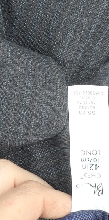 BHS Tailoring Men's Grey 42L Long Fit Suit Jacket Wool Blend
