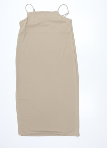 H&M Women’s Beige Size 12 Polyester Midi Slip Dress