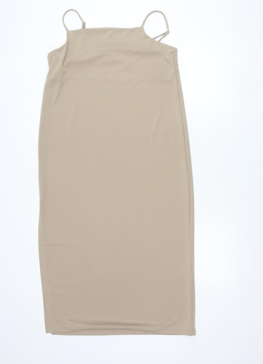 H&M Women’s Beige Size 12 Polyester Midi Slip Dress
